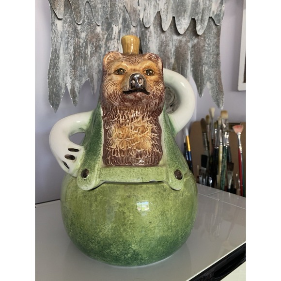 Bear In A‎ Pear Ceramic Cookie Jar Ceramic Made In Italy Whimsical Cottage Fruit - Picture 1 of 10